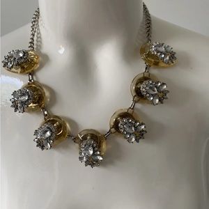 Stunning Baublebar Rhinestone Statement Bib Necklace Silver Tone Yellow Citrine
